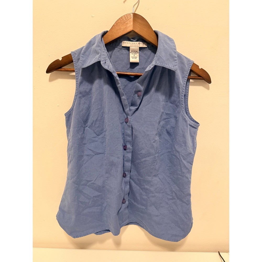 Geoffrey Beene Sport Sleeveless Shirt Womens 6 Blue Cotton Button Down - Picture 5 of 6